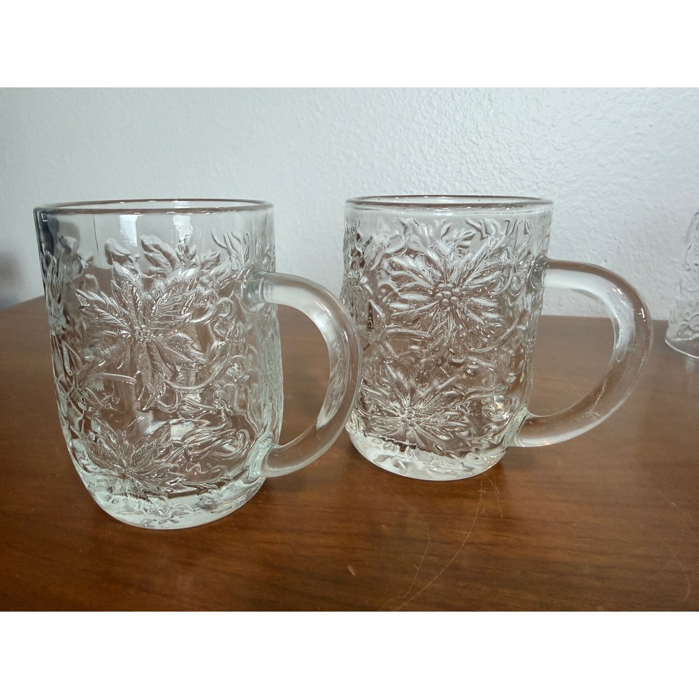 Vtg Princess‎ House Fantasia Poinsettia Coffee Mug/Cup Set Of 2 Clear